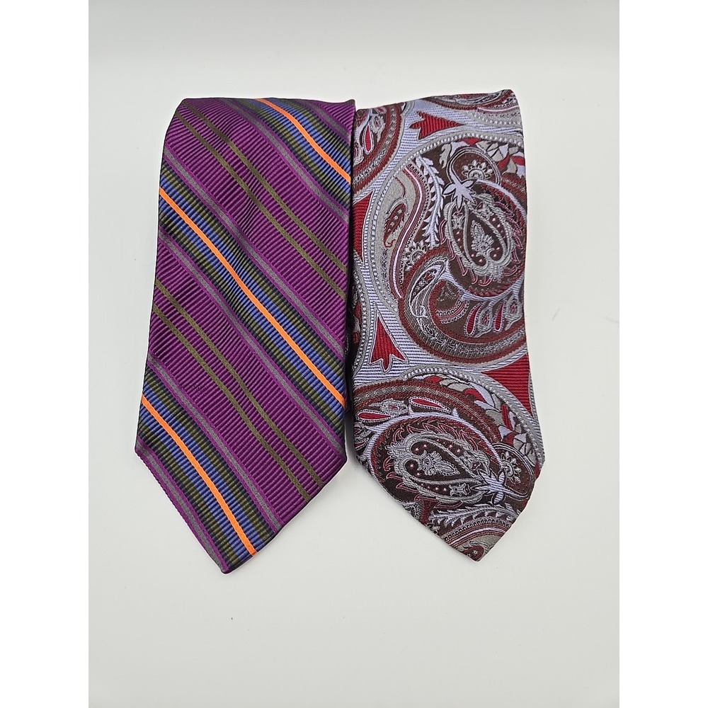 2 Vintage Christian Dior Neck Tie Stripes & Paisley 100% Silk Signature Designer